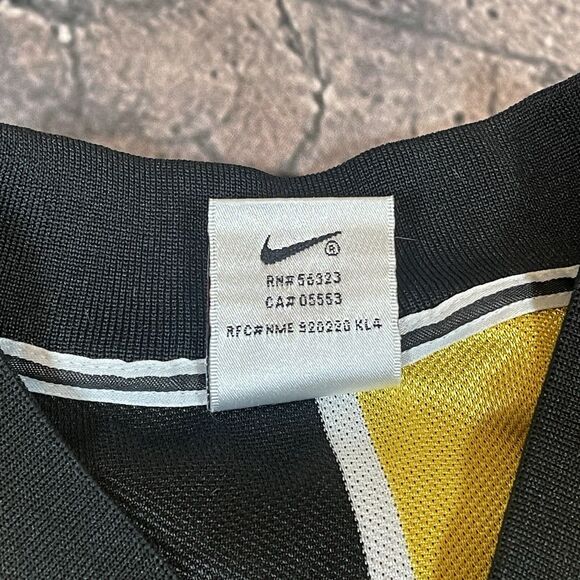 Vintage Nike Soccer Jersey Yellow Black Striped Center Swoosh Size M 90s Team - Picture 12 of 16